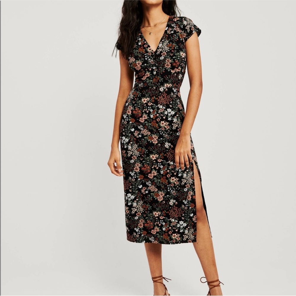Abercrombie & Fitch Black Floral Midi Dress